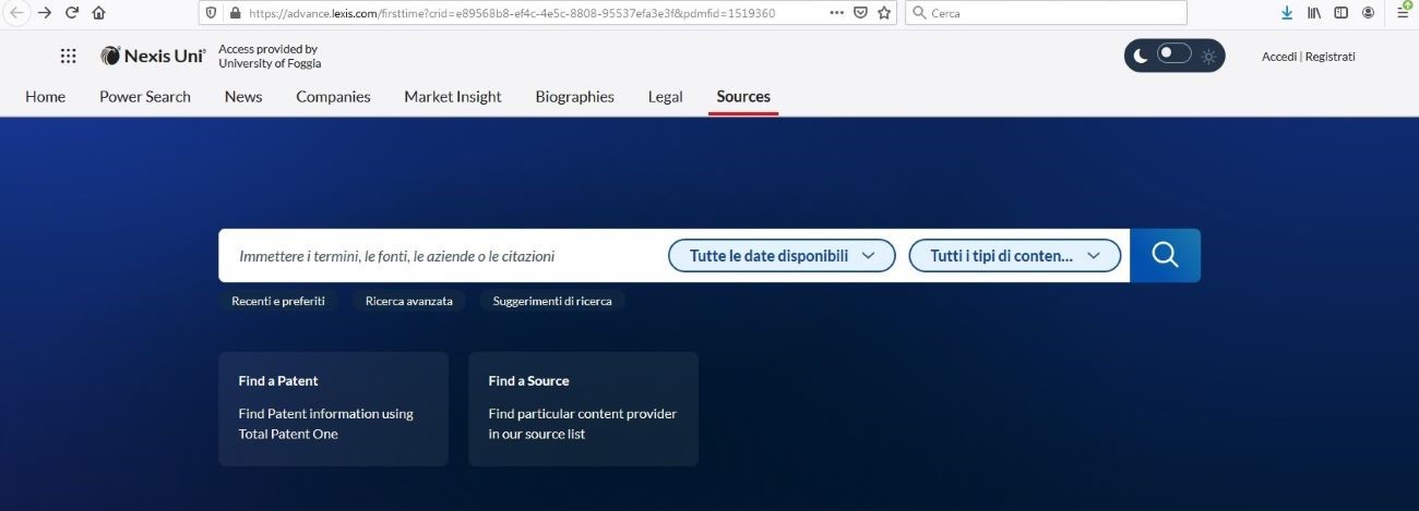 Attivazione trial di accesso gratuito a Nexis Uni